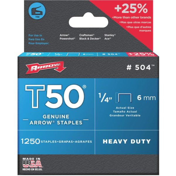 Arrow T50 Heavy-Duty Staple, 1 4 In. (1250-Pack) Online Hot Sale