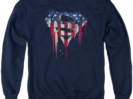 SUPERMAN : BLEEDING SHIELD ADULT CREW SWEAT Navy 3X Hot on Sale