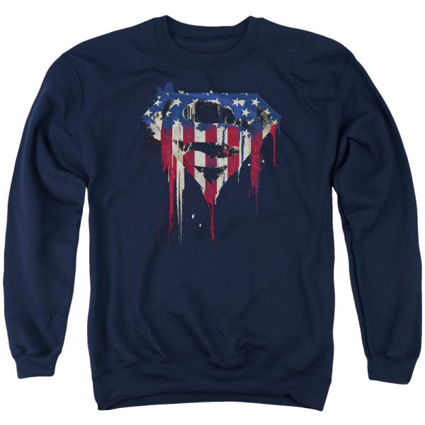 SUPERMAN : BLEEDING SHIELD ADULT CREW SWEAT Navy 3X Hot on Sale