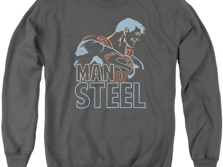 SUPERMAN : COLORED LINES ADULT CREW NECK SWEATSHIRT CHARCOAL XL For Discount