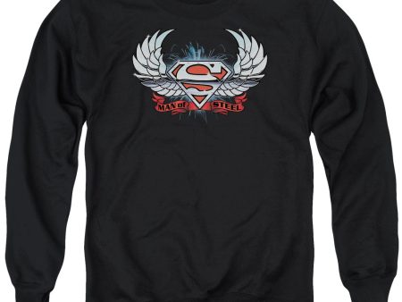 SUPERMAN : CHROME WINGS SHIELD ADULT CREW NECK SWEATSHIRT BLACK MD Cheap