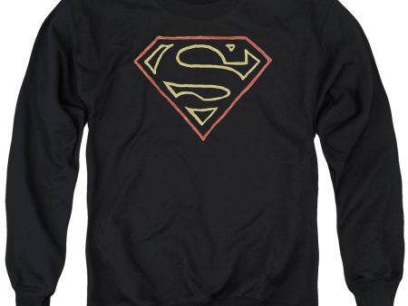 SUPERMAN : COLORED SHIELD ADULT CREW NECK SWEATSHIRT BLACK SM Online Hot Sale