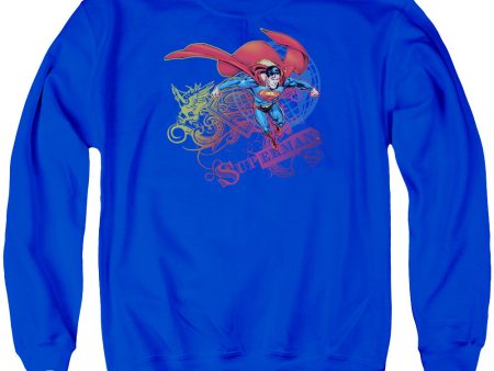 SUPERMAN : COOL WORD SUPES ADULT CREW NECK SWEATSHIRT ROYAL BLUE 2X Cheap