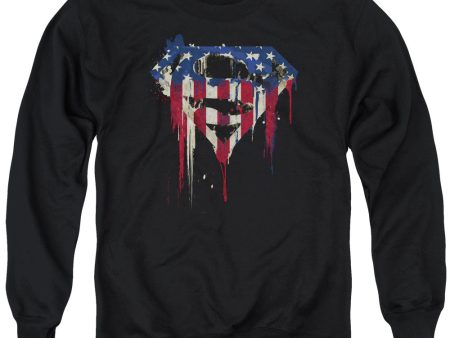 SUPERMAN : BLEEDING SHIELD ADULT CREW SWEAT Black MD For Sale