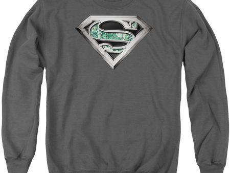 SUPERMAN : CIRCUITRY LOGO ADULT CREW NECK SWEATSHIRT CHARCOAL 2X Online Sale