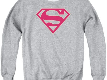 SUPERMAN : CRIMSON AND GRAY SHIELD ADULT CREW NECK SWEATSHIRT ATHLETIC HEATHER LG For Sale