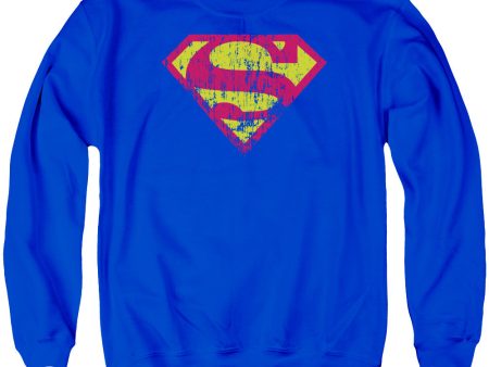 SUPERMAN : CLASSIC LOGO DISTRESSED ADULT CREW NECK SWEATSHIRT ROYAL BLUE XL For Discount