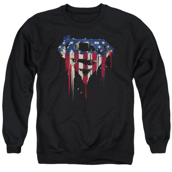 SUPERMAN : BLEEDING SHIELD ADULT CREW SWEAT Black 3X Fashion