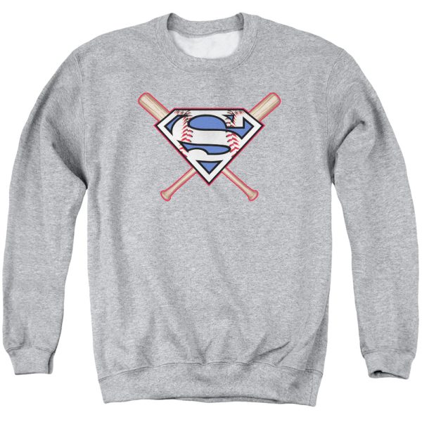 SUPERMAN : CROSSED BATS ADULT CREW NECK SWEATSHIRT ATHLETIC HEATHER LG on Sale