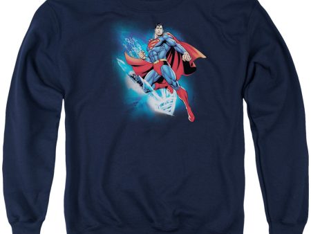 SUPERMAN : CRYSTALLIZE ADULT CREW NECK SWEATSHIRT NAVY 2X For Sale