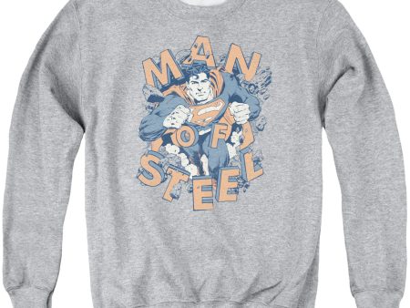 SUPERMAN : COMING THROUGH ADULT CREW NECK SWEATSHIRT ATHLETIC HEATHER 3X Hot on Sale