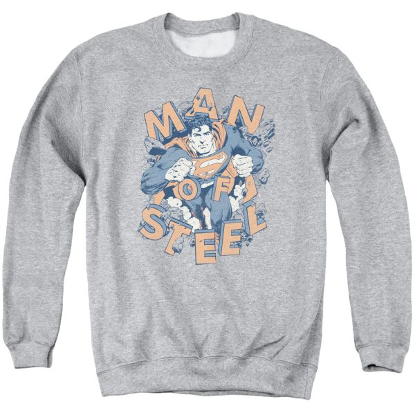 SUPERMAN : COMING THROUGH ADULT CREW NECK SWEATSHIRT ATHLETIC HEATHER 2X Online Hot Sale